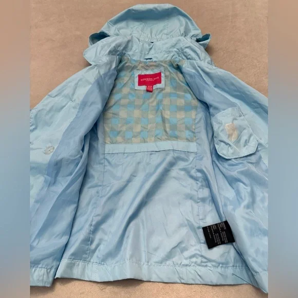 London Fog Girls Trench Coat 7-8 Small Blue Hooded Belted Lightweight Jacket - Picture 6 of 8